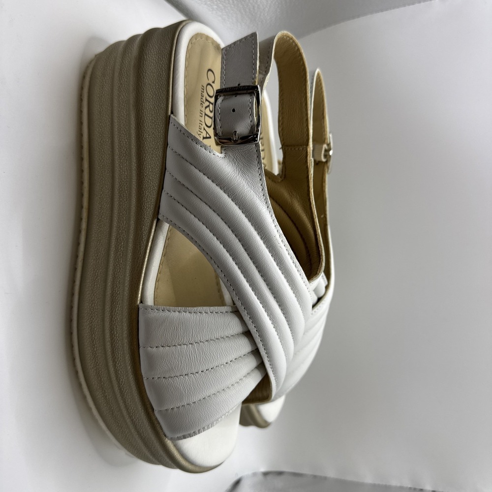 Cordani Yvonne Platform Wedge Sandals Tan Golden White  Womens 40 Made in Italy - Picture 3 of 9